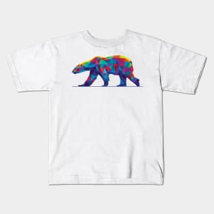 Rainbow Geometric Polar Bear Walking Kids T-Shirt